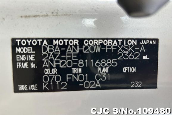 2010 Toyota Alphard White for sale | Stock No. 109480 | Japanese